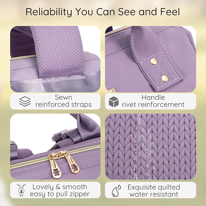 AIJIEKE Large Diaper Bag Backpack, Extra Wide Travel Diaper Bag, Purple | ulti-functional waterproof maternity bag. Changing pad, stroller straps, insulated wet/dry pocket. Mom, dad, toddler travel - Image 4