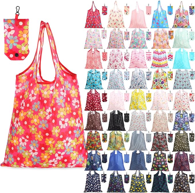 Paterr 46 Pcs Foldable Reusable Grocery Bags Bulk Machine Washable Waterproof Shopping Bags Packable Grocery Tote Pouches by Paterr