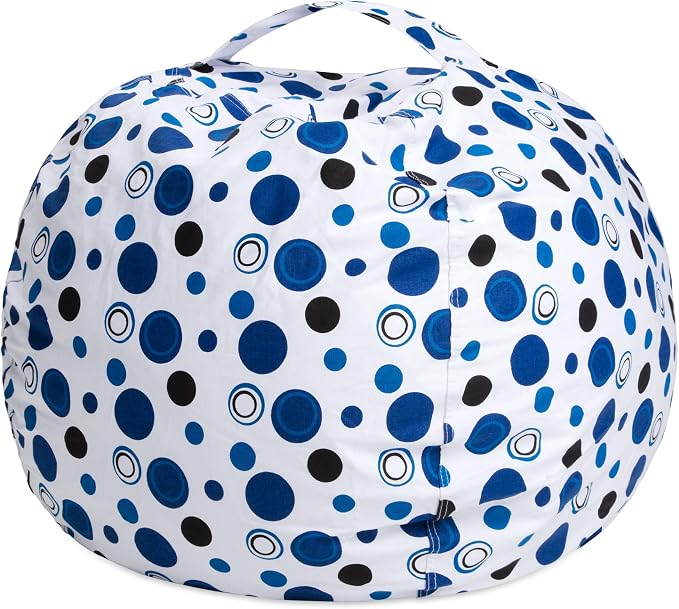 Posh Stuffable Kids Stuffed Animal Storage Bean Bag Chair Cover - Childrens Toy Organizer, Large 38" - Canvas Bubbles Blue and White - Image 7