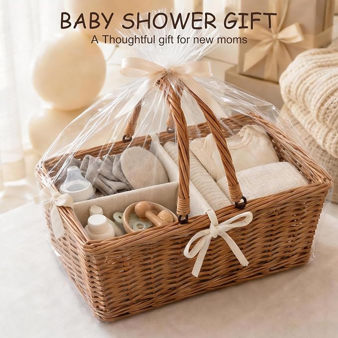 Wicker Diaper Caddy Organizer, Woven Rattan Diaper Caddy Basket with Removable Divider for Changing Table, Portable Car Organizer for Diapers Storage, Baby Shower Gifts - Image 6