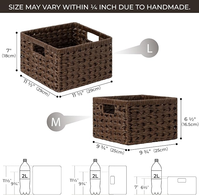 GRANNY SAYS Wicker Baskets for Organizing, Storage Basket for Shelves, Square Shelf Baskets with Handles, Waterproof Woven Basket for Living Room, Baskets for Entryway, Brown - Image 3