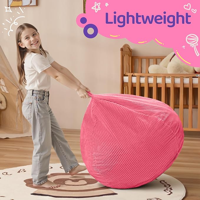 2FT Bean Bag Chair: 2' Small Bean Bags with Memory Foam Filled | Beanbag Chairs with Handle,Teardrop Bean Bag Sofa with Corduroy Machine Washable Cover for Living Room,Bedroom-Pink - Image 3