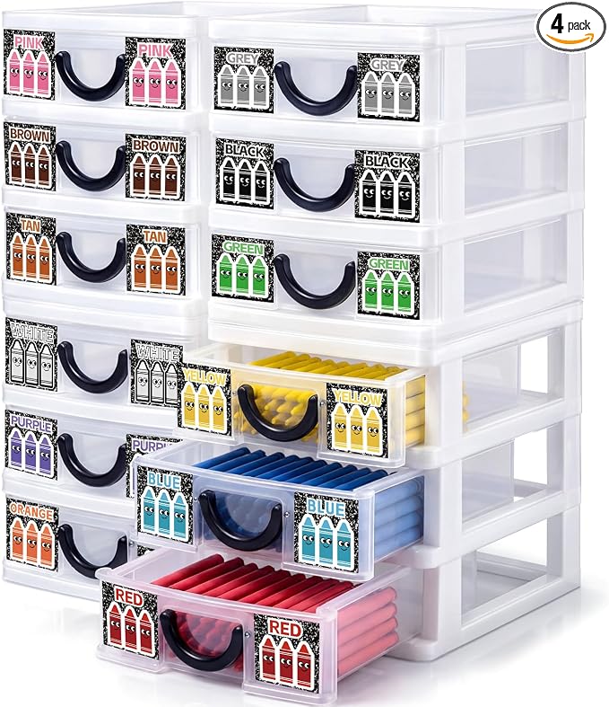 12 Pcs/ 4 Pack Plastic Crayon Organizer for Classroom Back to School | Crayon Storage Boxes for Marker Pen Art Craft Supplies Crayons Drawer Container for Classroom Office Table with Color Label by Wenqik