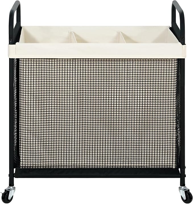 STO STO Laundry Hamper 3 Section, 120L Rolling Laundry Sorter Cart with Removable and Washable Liner Bag, Clothes Hamper with Wheels and Metal Handle for Laundry Room and Bedroom by STOSTO