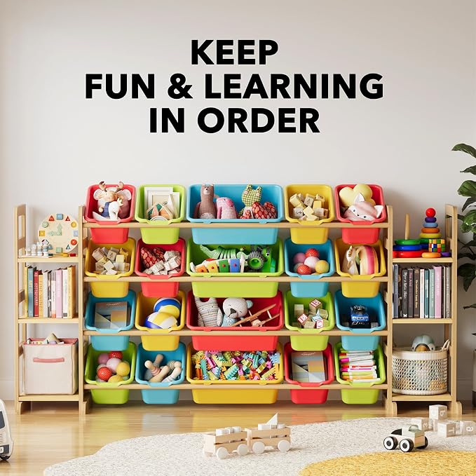 SpaceAid Toy Storage Organizer with 6 Shelves and 20 Bins, Toy Organizers Storage Bookshelf, Kids Bin Shelf Toys Box Bookcase for Bedroom Playroom Organization Room Decor, Multi-Colored - Image 6
