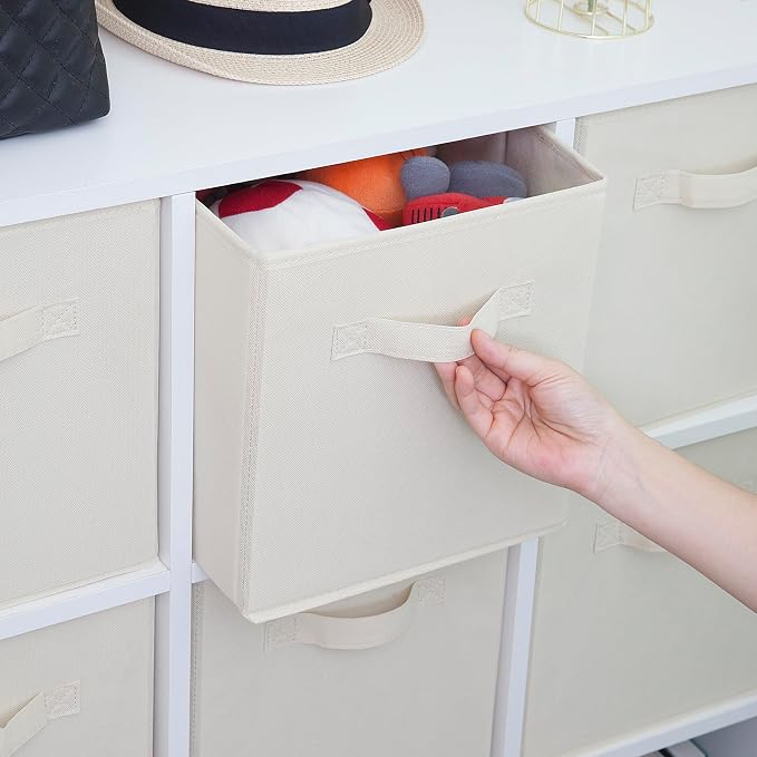 Storage Cubes, 11 Inch Cube Storage Bins, Set of 6, Fabric Foldable Storage Bins With Handles, Closet Storage Organizer Bins, Cubby Clothing Storage Baskets for Shelves, Beige - Image 3