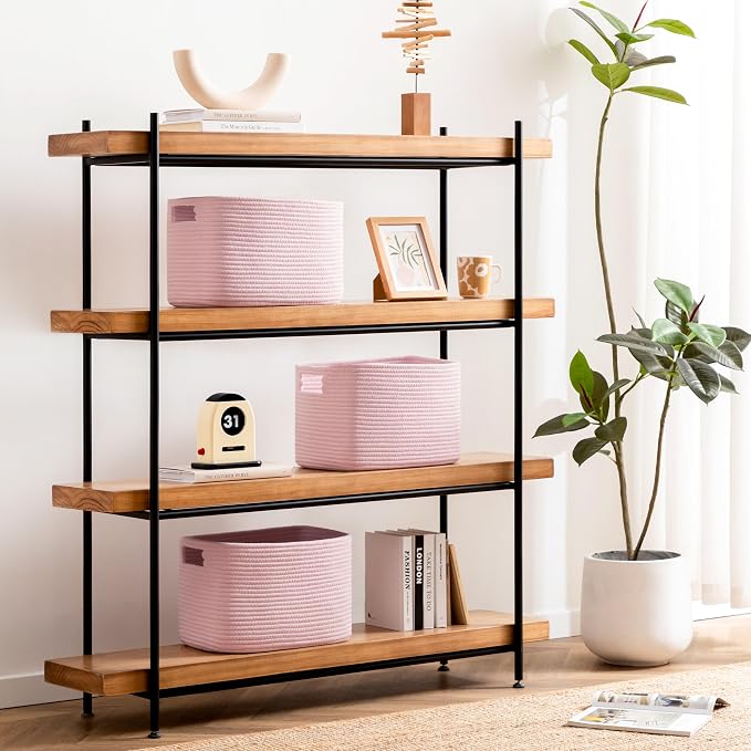 4 Pack Storage Baskets for Organizing, Shelf Baskets with Handles, Pink | 14.5"Lx9.8"Wx9"H, Woven Basket, Cotton Rope Basket, Toy Storage, Cube Shelf, Gift Baskets Empty, Home Decor - Image 5