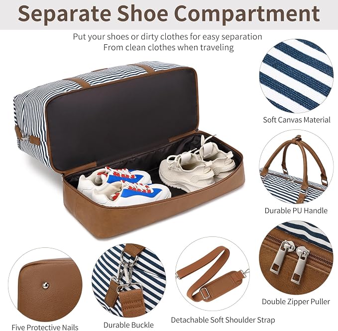 Weekender Bag, Large Travel Duffel Bag for Women, Carry on Overnight Bag with Shoe Compartment and Toiletry Bags - Image 6