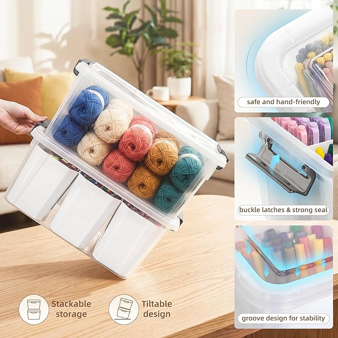 Citylife 17QT Craft Organizers and Storage bins with Lids, Marker Organizer | Clear Plastic, Art Supply Organizer for Markers, Crayons and Crafts, 6 Detachable Inserts, Versatile Stackable, No Assembly - Image 6