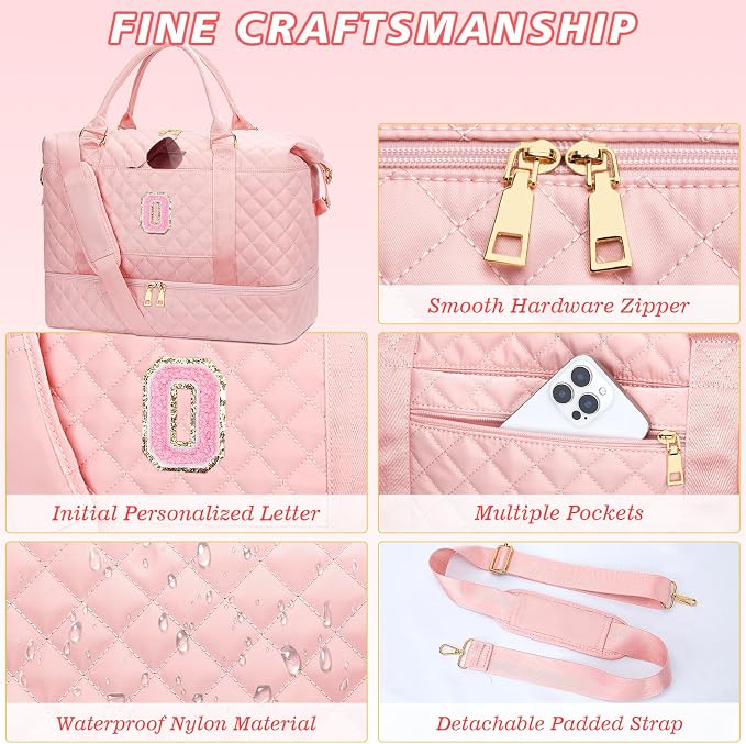 Teen Girls-Initial Weekender Bags Overnight Travel Bags(Pink,O) | 16 Year Old Girl Gifts-Overnight Bags with Toiletry Bag-Weekender Bags with Shoe Compartment - Image 6