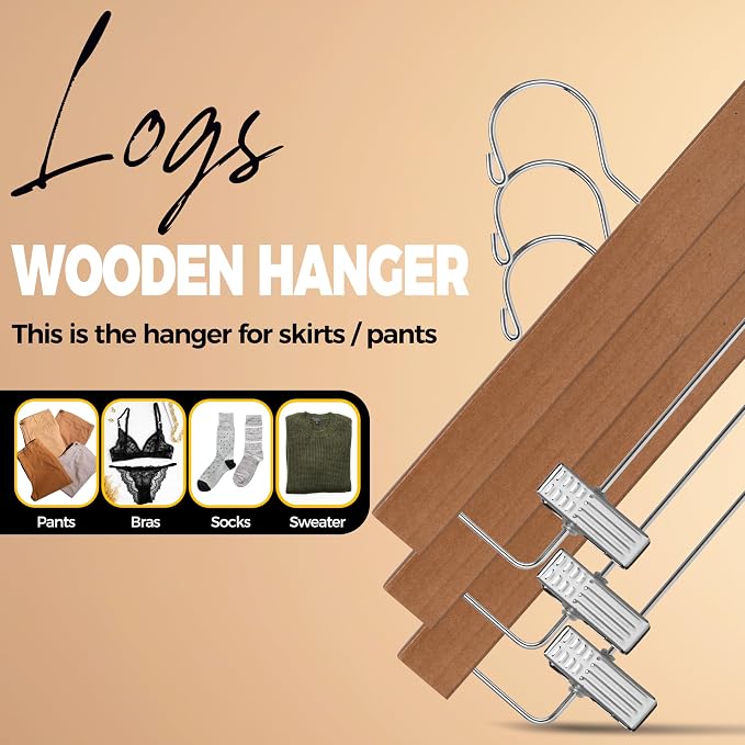 Quality Hangers Wooden Pants Hangers - 10-Pack Swivel Hook Cloth Hanger Set - Lotus Wood Skirt, Pant, Shorts and Slack Hangers with Adjustable Clip (Walnut - Chrome Hook, 10) - Image 7
