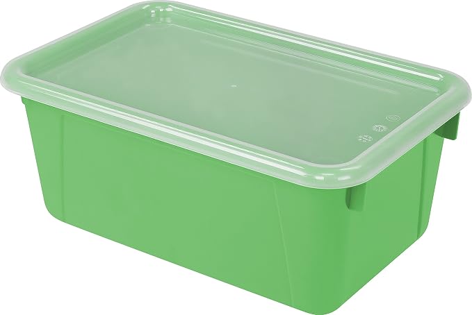 Storex Small Cubby Bins – Plastic Storage Containers for Classroom with Non-Snap Lid, 12.2 x 7.8 x 5.1 inches, Green, 5-Pack (62409A05C) - Image 2