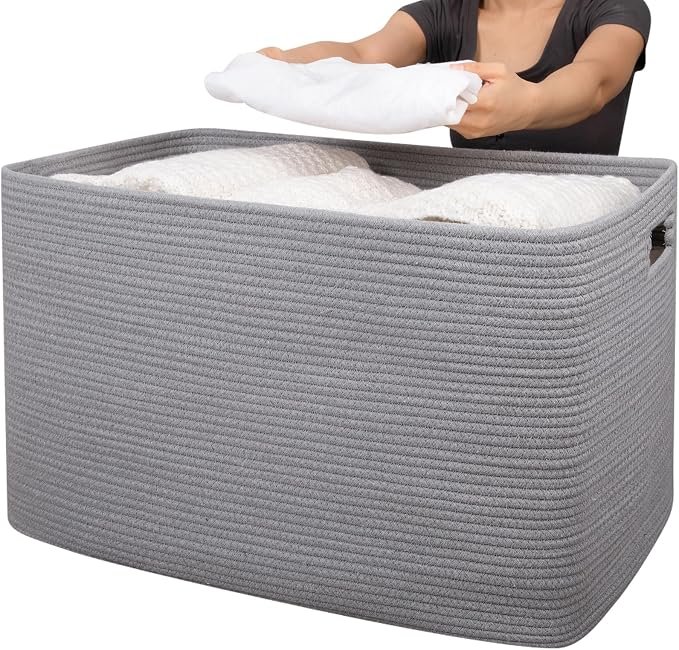 OIAHOMY 118L XXXLarge Rope Storage Basket, Oversized Blanket Basket Grey | 25" x 17" x 16" Used for Organizing Dirty Clothes in Living Room, Bedroom, Nursery, Extra Large Basket,Dog Toy Storage Bins by MasterofSpaceOptimization