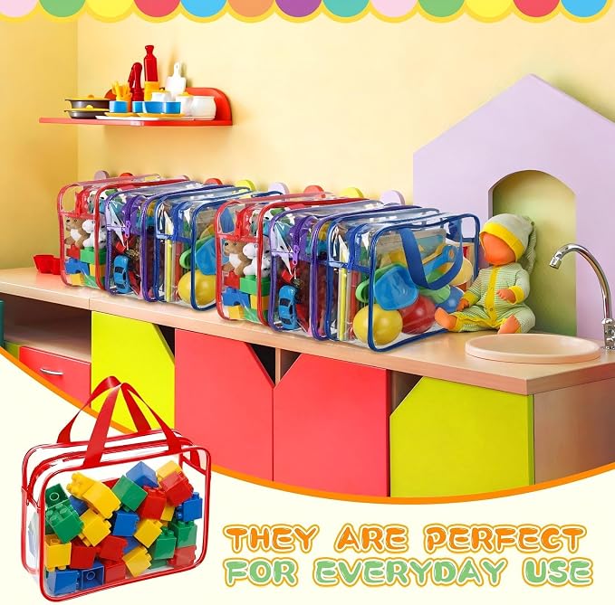 Shinylin 12 Packs Large Toy Storage Bags with Labels Clear PVC Toy Organizer with Zipper Colorful Classroom Storage Reusable Waterproof Organizer for Playroom School Blocks Game (Fresh Color) - Image 4