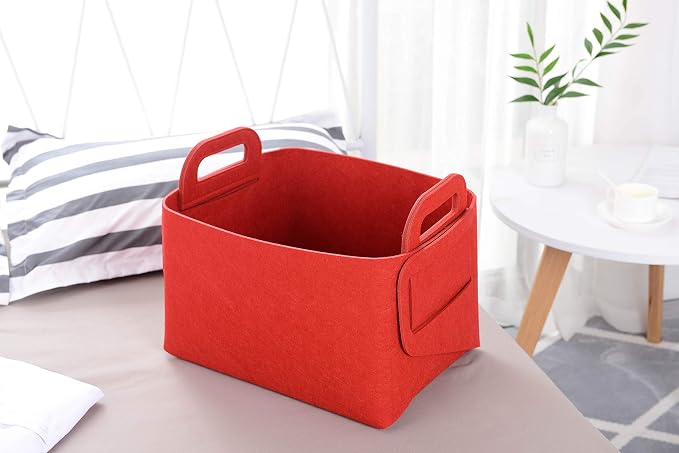 Minoisome Storage Basket Felt Storage Bin Collapsible& Convenient Box Organizer with Carry Handles for Office Bedroom Closet Babies Nursery Toys Laundry (Red, 17.9inch（L）×12.2inch（W）×11.6inch（H）) - Image 3