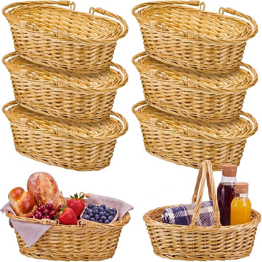 Sintuff 6 Pcs Small Wicker Picnic Basket with Handle, Oval Willow Woven | 12.6 x 8.27 x 3.15 Inch, Oval Willow Woven Braided Gifts Basket, for Fruit, Bread, Snack, Garden, Wedding, Harvest, Gathering by Sintuff