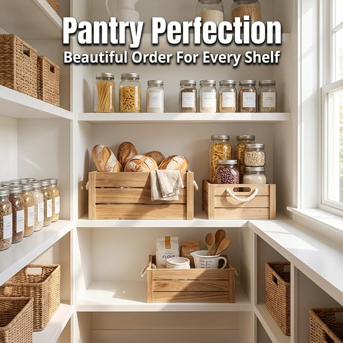 Set of 3 Natural Wood Crates with Rope Handles, Nesting Decor Storage Boxes | Rustic Farmhouse Organizer for Kitchen, Living Room, Bathroom, or Pantry. Nesting Design Keeps Shelves Tidy. - Image 10