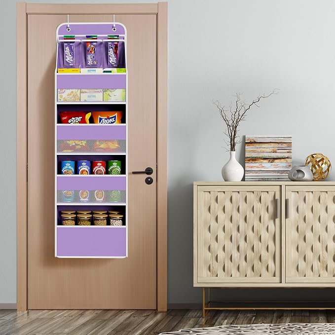 Univivi Fabric Over the Door Organizer for Baby Nursery, Purple, 5-Shelf | Door Storage with Large Capacity Breathable Mesh Pockets, Over Door Hanging Organizer for Baby Essential, Bedroom, and Dorm - Image 6
