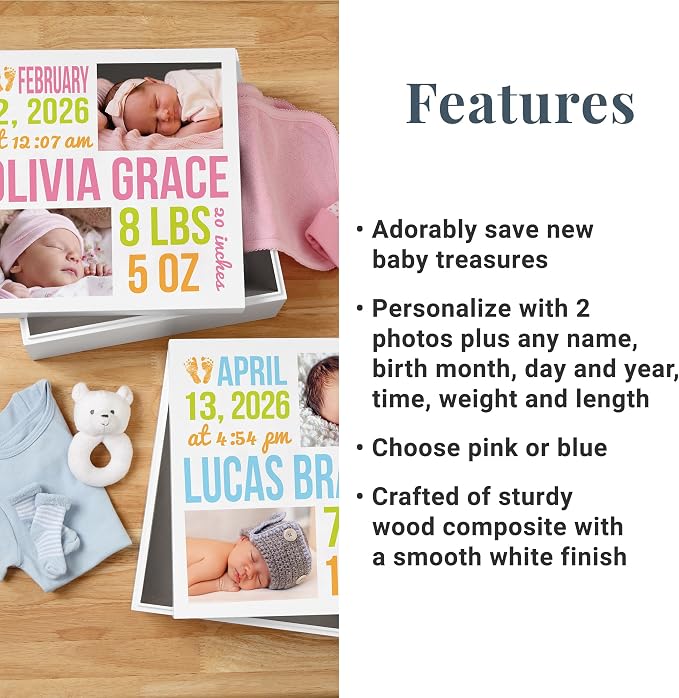 Let's Make Memories Personalized Photo Keepsake Box for New Baby - Memento Storage - Memories Box - Nursery Decor - 12" Sq x 6" H - Bundle of Love - Pink - Image 3