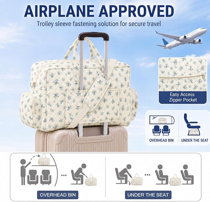 Abbylike Hospital Bag for Women, Quilted Weekender Duffle Bag,Cottage - Image 3