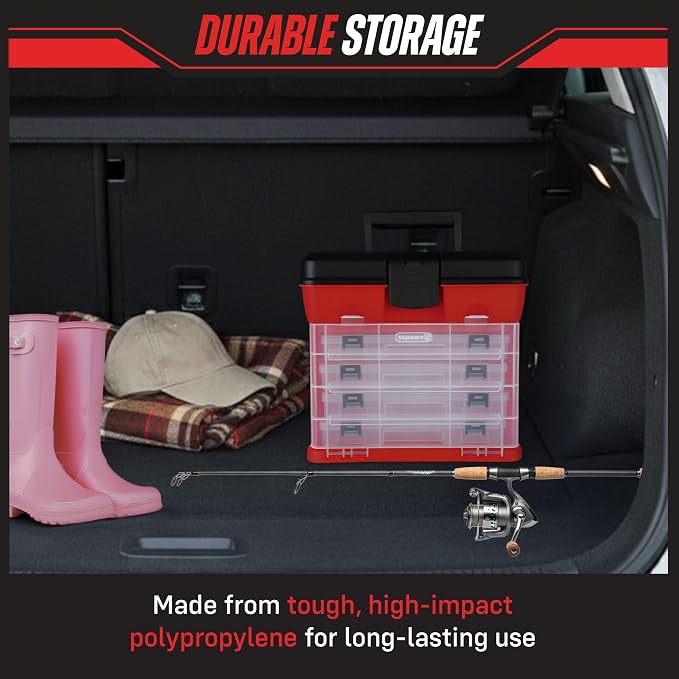 Small Parts Organizer Box - 11-Inch Portable Storage Case with 4 Removable Multi-Compartment Trays for Screws, Beads, Small Fishing Tackle, Hardware, and Craft Supplies by Stalwart (Red) - Image 7