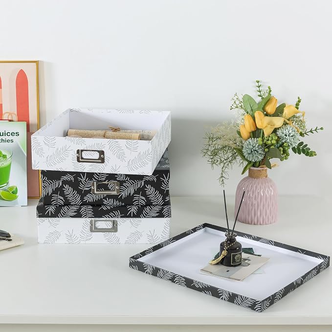SLPR - Black and White Decorative Storage Boxes with Lids, Set of 3 | Large Cardboard Photo Box Set for Home Decor and Organizing, Keepsake Memory Organizers for Documents and Scrapbooks - Image 6