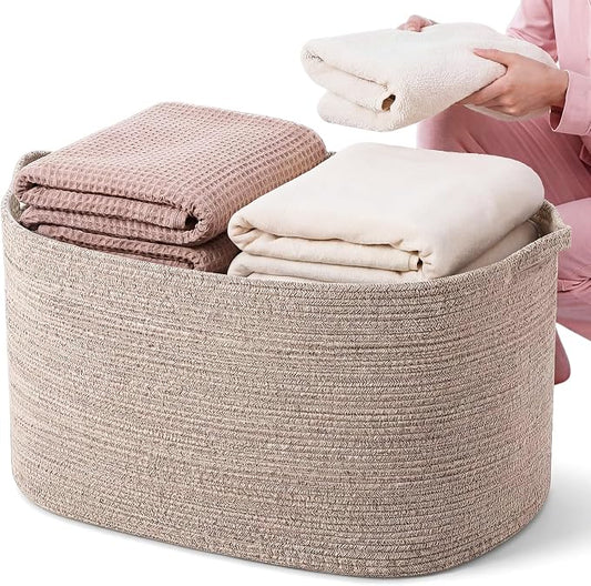 XXXXL 125L Extra Large Woven Blanket Basket, 25" x 18" x 17" Jumbo Cotton Rope Storage Basket with Handles Toy Storage Bins for Laundry Hamper Nursery Organizer Living Room Home(Natural Linen) by Unknown