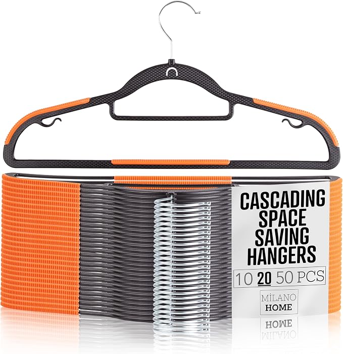 Plastic Hangers 20 Pack, Cascading Slim Space Saving Clothing Hangers with 360° Rotating Hook, Non Slip Clothes Hangers for Sweater Shirt, Heavy Duty Coat Hanger with Inner Hook for Closet, Black by milanohome