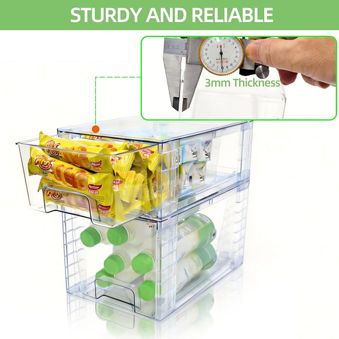 Medium Clear Stackable Storage Drawers (2 Pack), High-strength Acrylic Organizer Bins with Handles, Plastic Drawers for Fridge Bathroom Cabinet Closet Undersink Pantry Kitchen Makeup Storage - Image 5