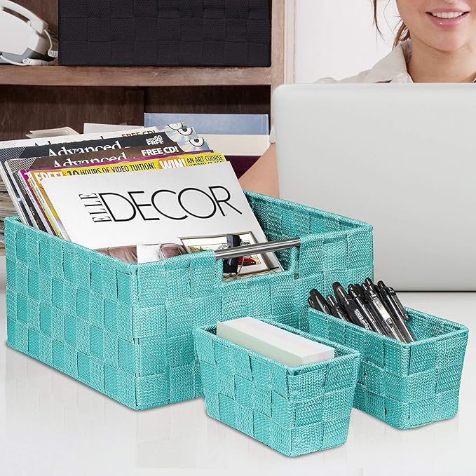 Sorbus Storage Baskets for Organizing (Set of 7), Mesh Hand-Woven Design, Linen Closet Organizers and Storage, Organizer Storage Baskets for Shelves, Variety Pack Organizers and Storage (Aqua) - Image 5