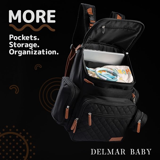 Large Diaper Bag Backpack for Mom & Dad | Unisex Baby Travel Bag | 15 Pockets | Changing Pad | Stroller Straps | Stylish & Washable | Newborn Essentials | Black - Image 2