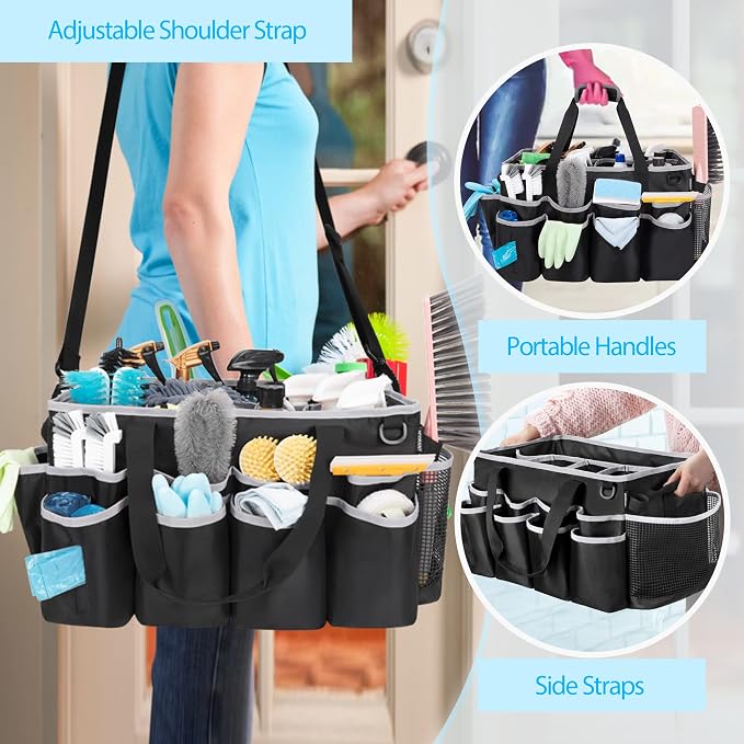 HODRANT Extra-large Wearable Cleaning Caddy with Pad, Handle & Divider | Cleaning Organizer Bag for Clean Products, Housekeeper Tote Car Wash Tools Bag for Detailing Supplies, Bag Only, Gray Edge - Image 5