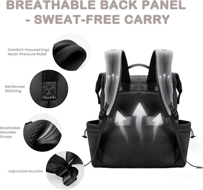 VONAL Neoprene Diaper Bag Backpack with Changing Pad, 33L Large Capacity Neoprene Backpack Baby Diaper Bag with Insulated Pockets, Travel Diaper Backpack Baby with 12 Pockets for Mom & Dad, Black - Image 5