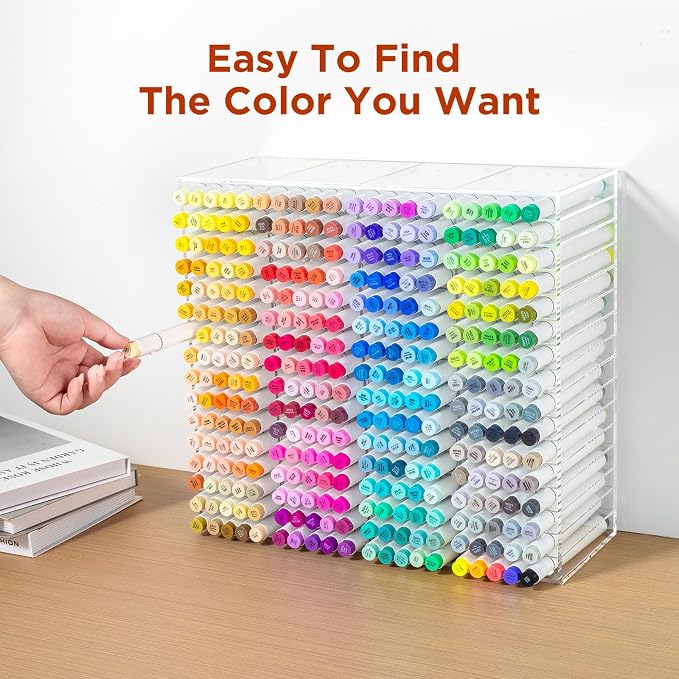 BEYGORM Horizontal Marker Organizer for 320 Markers, Acrylic Large Shelf | Desktop Storage Rack for Paint Pens, Ideal for Art Studio, Office & Drawing Supplies Organization - Image 4