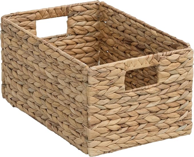 Rectangular Woven Hyacinth Wicker Pantry Storage Baskets, Set of 2 | 13.25"x9"x7", Natural, Iron Wire Frame - Image 4