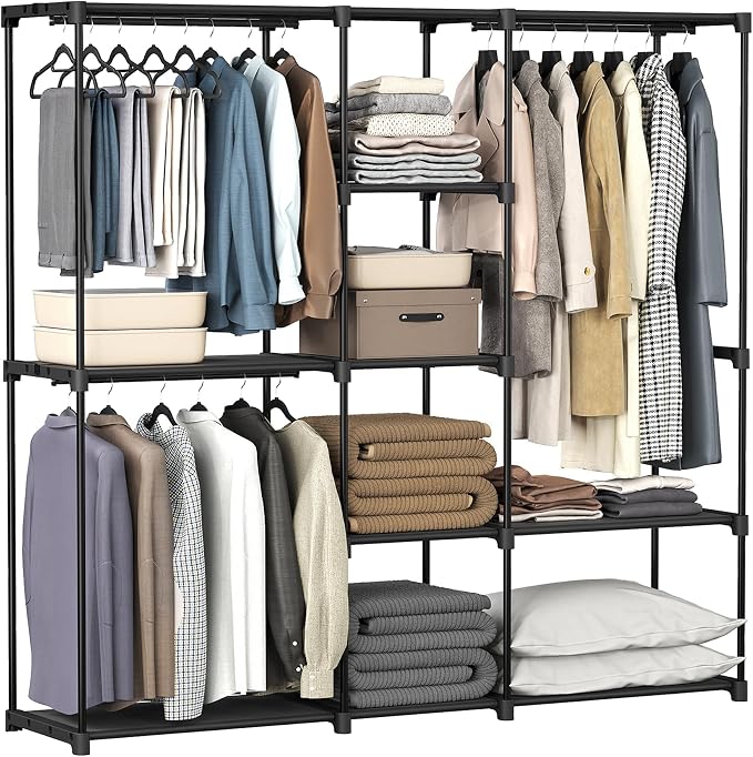 SONGMICS Portable Closet, Freestanding Closet Organizer, Clothes Rack with Shelves, Hanging Rods, Storage Organizer, for Cloakroom, Bedroom, 71.7 x 16.9 x 71.7 Inches, Black URYG037B02 by Unknown