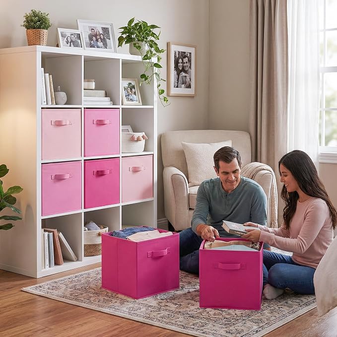 GRANNY SAYS 13x13 Cube Storage Bins, Pink Gradient, 6-Pack | Collapsible, Cube Storage Organizer with Thickened Base Plate, Sturdy Handles, Decorative Baskets for Shelves, Closet - Image 2