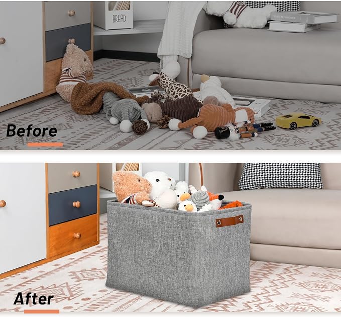 DULLEMELO Large Storage Baskets, 3 Pack Foldable Storage Baskets Bins for Colthes Organizer, Fabric Storage Organizer Baskets for Shelves Closet Nursery Toy Storage(Gray) - Image 6
