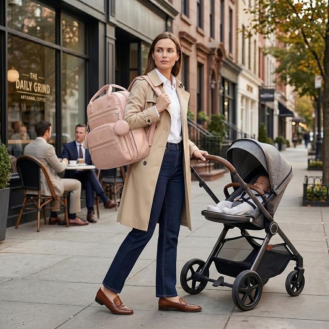 ROSEGIN Premium Vegan Leather Diaper Bag Backpack with Waterproof Changing Pad, Reinforced Zippers & Odor-Free, 20 Pockets Pro Organizer, Fits 15.6" Laptop, Stroller Straps, Baby Bag for Mom, Pink - Image 4