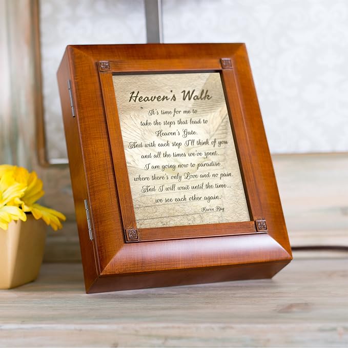 Cottage Garden Heaven's Walk Bereavement in Memory Woodgrain Inspirational Keepsake Box - Image 3