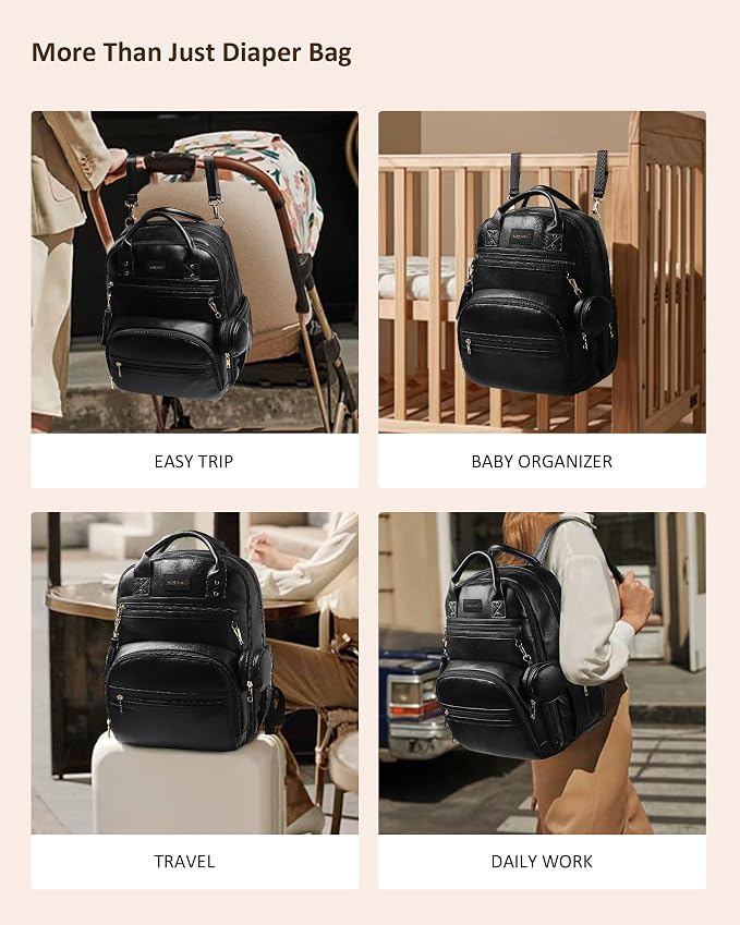 ROSEGIN Premium Vegan Leather Diaper Bag Backpack with Waterproof Changing Pad, Reinforced Zippers & Odor-Free, 20 Pockets Pro Organizer, Fits 15.6" Laptop, Stroller Straps, Baby Bag for Mom, Black - Image 5