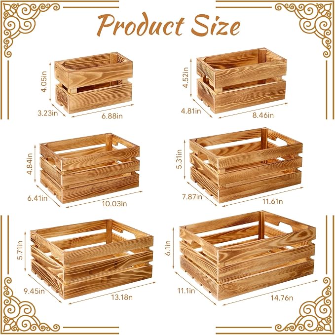 BOBOKA Set of 6 Decorative Wood Crates Nesting Storage Container, 6 Size Farmhouse Decorative Wooden Storage Boxes, Rustic Wooden Crates for Storage, Display, Christmas Decorations - Image 2