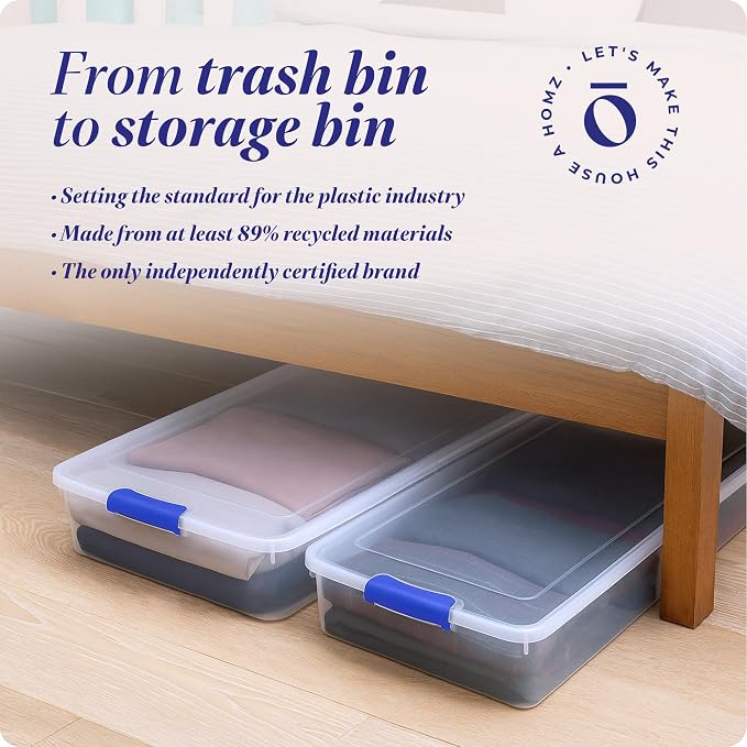 HOMZ Under Bed Clear Plastic Storage Bin w/Lid, 60 Qt, Blue Latch, 2 Pack | Heavy-Duty Stackable Containers, Large Organizer Box for Homes, Offices, and Garages - Image 7
