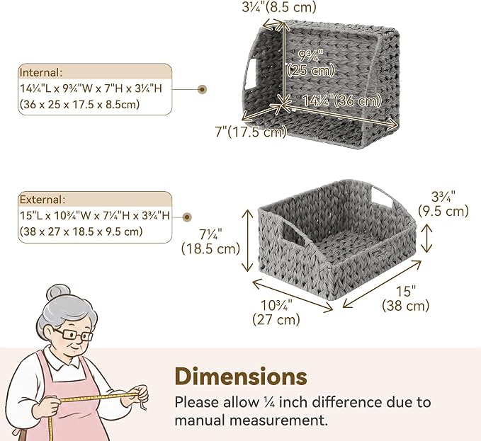 GRANNY SAYS Wicker Baskets for Organizing, Large Waterproof Wicker Basket | Wicker Storage Baskets for Pantry, Open Front Basket for Shelves, Kitchen Storage Baskets, Decorative Basket for Home Decor - Image 2