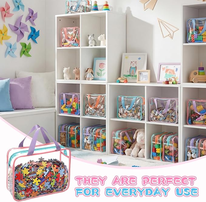 Shinylin 6 Packs Large Toy Storage Bags with Labels Clear PVC Toy Organizer with Zipper Colorful Classroom Storage Reusable Waterproof Organizer for Playroom School Blocks Game (Mix Pastel Color) - Image 5