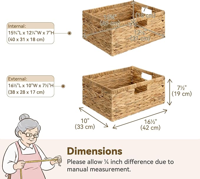 GRANNY SAYS Wicker Baskets with Handles,Large Wicker Storage Baskets,1-Pack | Water Hyacinth Woven Baskets for Storage, Wicker Baskets for Shelves, Wicker Storage Basket, Rectangle Baskets for Pantry - Image 2