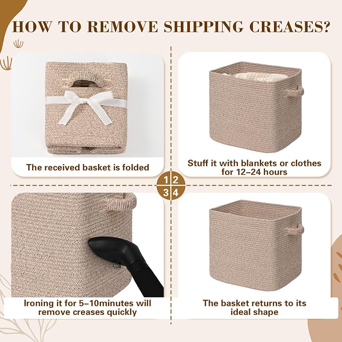 15×13 Inch Storage Cubes, 3 Pack Cube Storage Bins for Organizing, Cotton Rope Woven Baskets for Shelves, Bathroom, Kids Room, Closets, Baby Nursery - Image 9