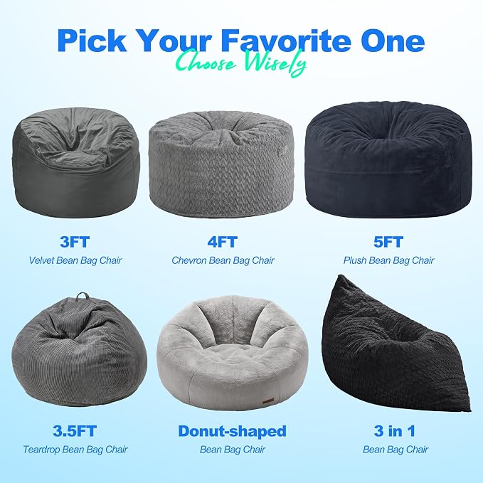 Hobestluk Adult Bean Bag Chair 3 in 1 Convertible Large Bean Bag Sofa | Chevron Plush Black,Machine Washable,Removable Cover,Easy Convert And Install, Floor Bed,For Livingroom Bedroom - Image 8