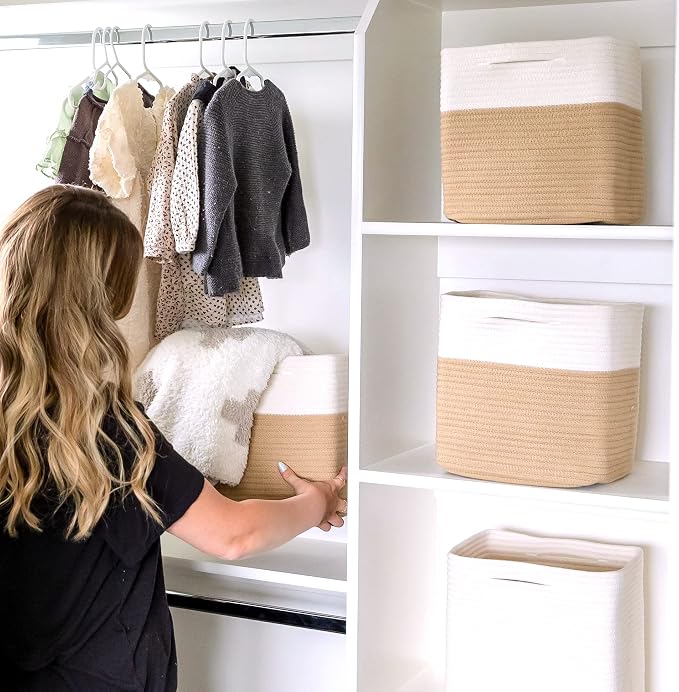 NaturalCozy Storage Cubes 11 Inch Cotton Rope Woven Baskets for Organizing, 3-Pack | Cube Storage Bin | Square Storage Baskets for Shelves Organizer, Classroom, Kids Toy Bins, Closet, Baby Nursery - Image 8