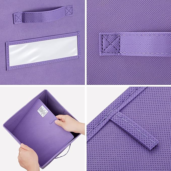 13x13x13 storage cube bins(Set of 8) Fabric storage cubes with 8 Labels Window Cards & a Pen, storage cubes 13x13, Collapsible 13 inch cube storage bins, Cubby Organizer Boxes, Purple - Image 2